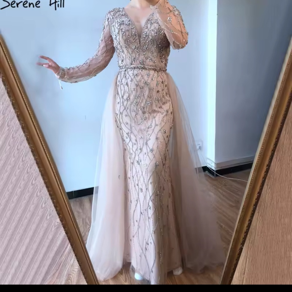 Serene Hill Lavender Embellished Long Sleeve Gown - Picture 4 of 9